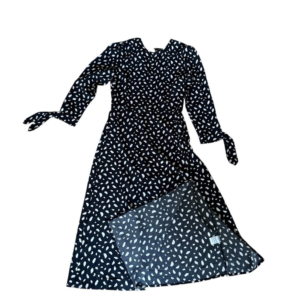 Edit by Nine Black White Patterned Midi Dress Slit Sleeve Tie Size S - Picture 10 of 13